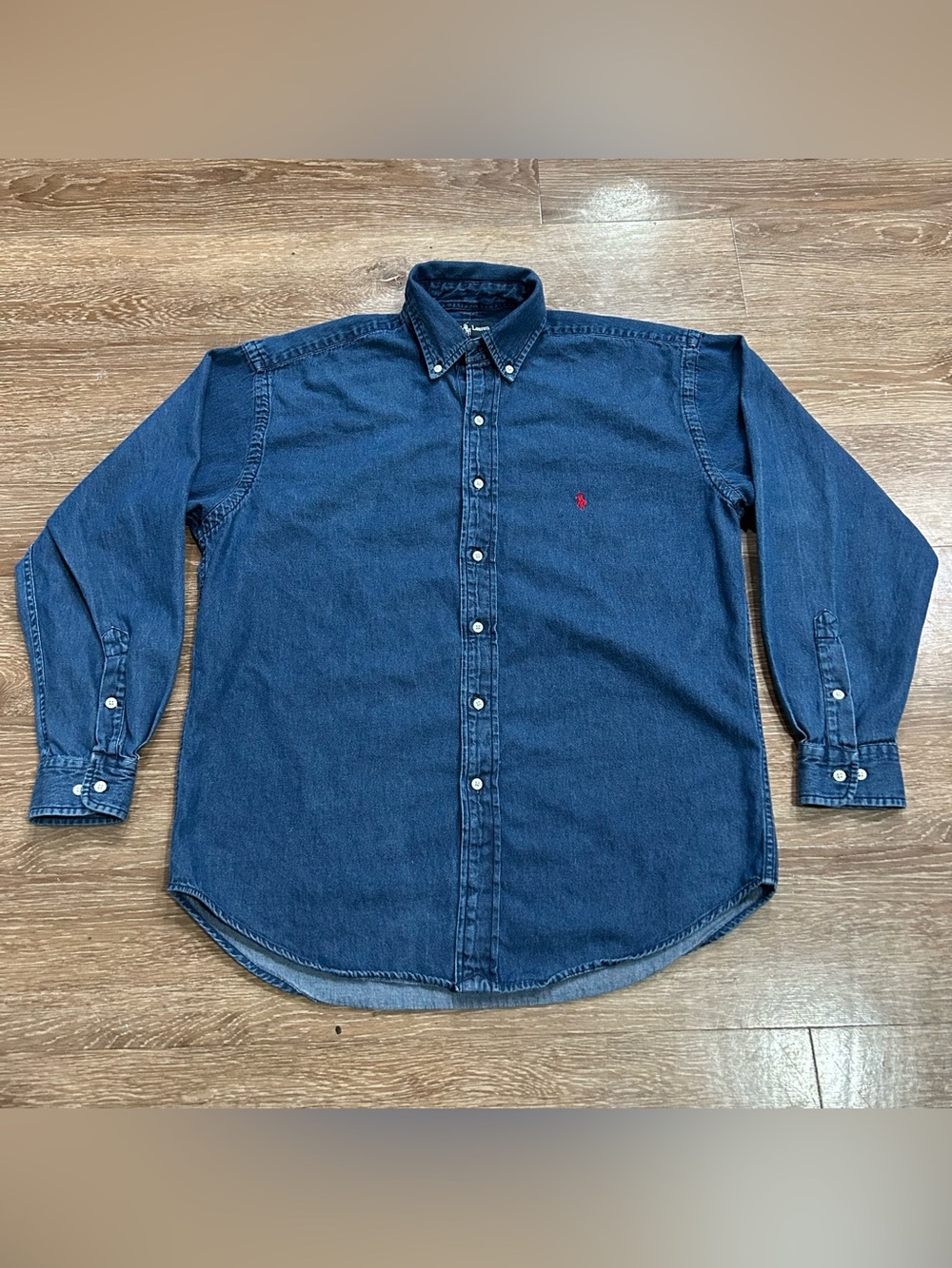 Vintage 90s Polo Ralph Lauren Blake Denim Shirt Mens Medium Blue USA